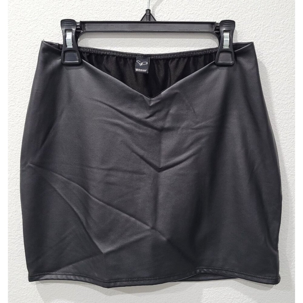 Windsor Womens Black Faux Leather V-Waist Mini Skirt Size S